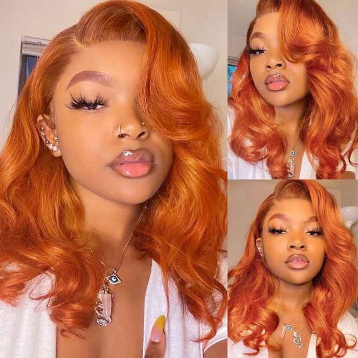 Nadula 16 Inch 88J Colored Orange Ginger 4x0.75 Lace Part Wig Body Wave Human Hair Wig With Baby Hair