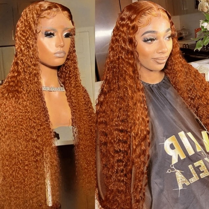 Nadula #88 Ginger Curly Wigs 130% Density Affordable T Part Pre Plucked Human Hair Wigs 