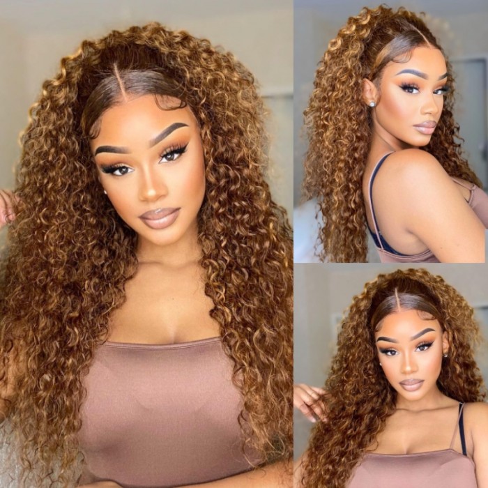 Nadula 13*4 Lace Frontal Water Wave Human Hair Wig Piano Brown Highlight Wig P430 Ombre Color 150% Density Wig For Sale