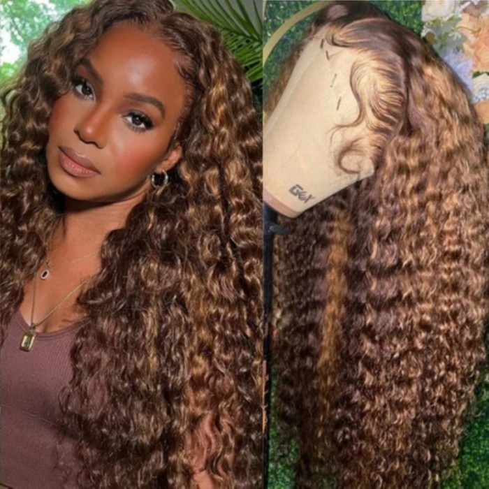 Nadula 13x4 Water Wave Lace Front Wig Piano Brown Highlight Wig Affordable P430 Ombre Colored Human Hair Wigs for Women
