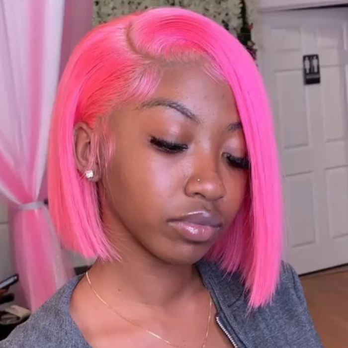 Nadula Free Gift Wig For Giveaway Shoulder Length Straight 13*4 Lace Front Pink Bob Wig Only Can Get With Normal Hair Order