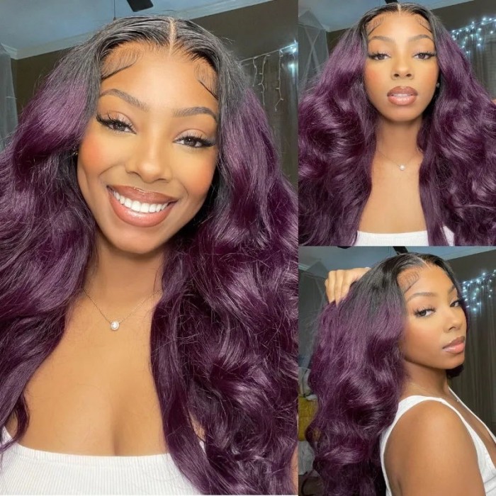 Nadula Flash Sale Body Wave Purple Colored Ombre Wig 13x4 Lace Front Human Hair Wigs 