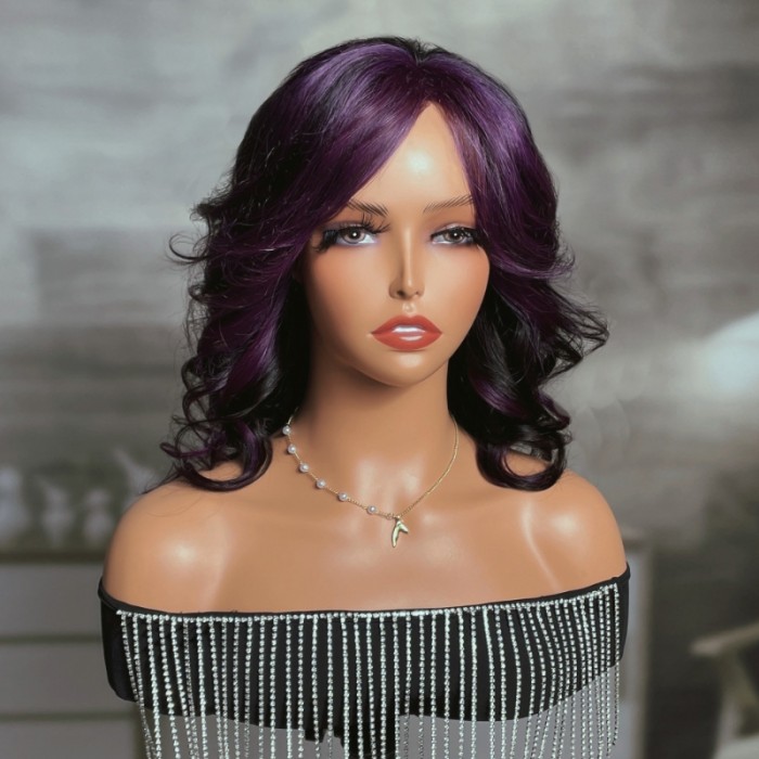 Nadula TEST Body Wave Lace Front Bob Wig With Purple Color Highlight