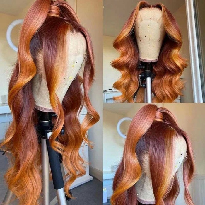 Nadula Flash Deal Ginger And Copper Red Highlight Straight Wigs Ombre Lace Frontal Wig With Natural Hairline