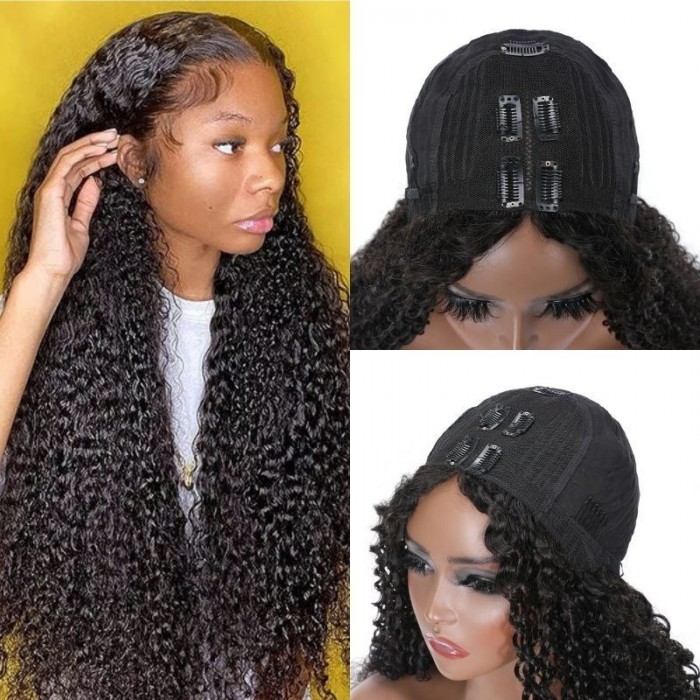Nadula V Part Human Hair Wig Glueless 2 In 1 Wig Dry Straight Or Wet Curly Human Hair Skin Melted Hairline Wigs