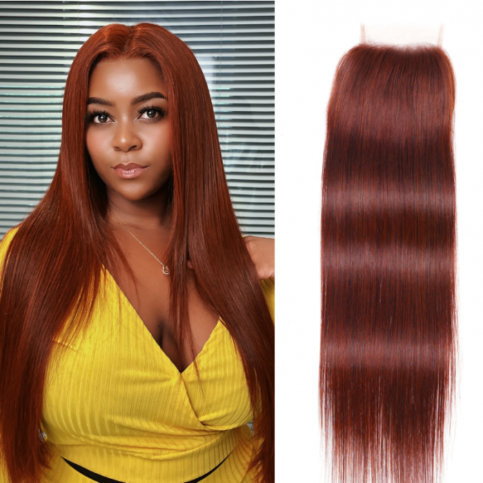 Nadula Straight Virgin Hair 4x4 Lace Closure 1 Piece Aubrn Reb Brown Color For Sale