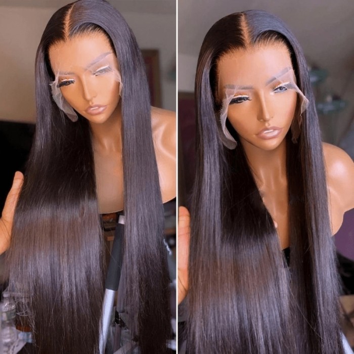 Nadula Straight 250% Density HD Lace Closure Wig 5x5 Transparent Lace Closure Wig Natural Black Glueless Wig With Pre-Plucked Hairline