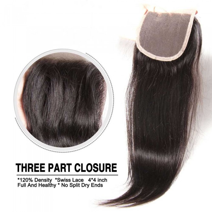 Nadula Three Part Middle Part And Free Part Lace Closure Straight 100% Virgin Human Hair