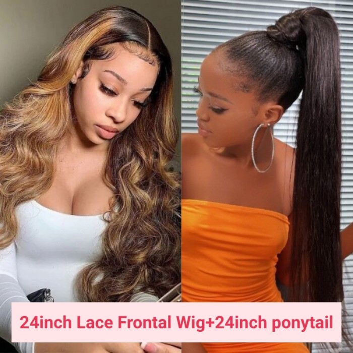 Nadula Flash Deal 24 Inch Lace Front Loose Wave Wig and 24 Inch Straight Ponytail