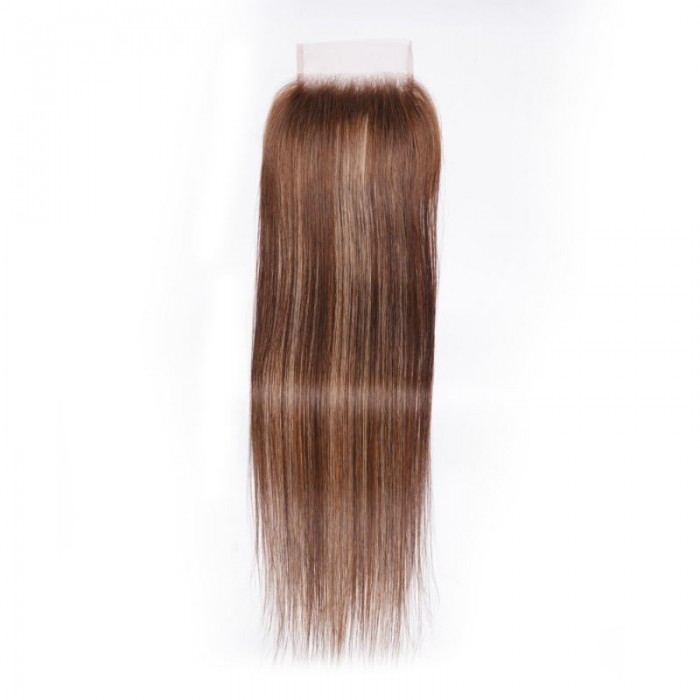 Nadula Straight Virgin Hair 4x4 Lace Closure 1 Piece Piano Honey Blond Brown Color For Sale