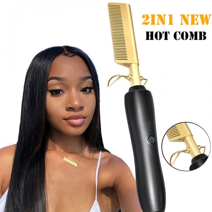 2 In 1 Hot Comb Straightener Electric Hair Straightener Flat Irons Hot Heating Comb For Hair