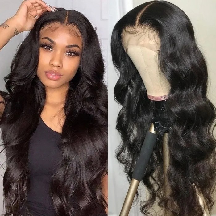 Nadula 16 Inch T Part Lace Wigs Midle Part Body Wave Natural Black 