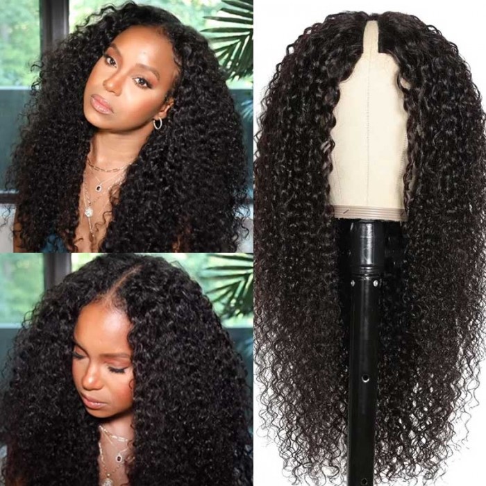 Nadula 16 Inch Beginner Friendly V Part Wigs Glueless Jerry Curly Human Hair Wigs No Sew In No Gel NO Leave Out V Part Wig