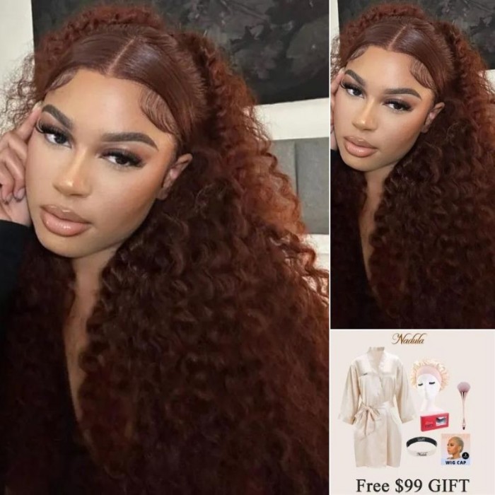 Tiktok #33B Reddish Brown Dark Auburn Color Jerry Curly Lace Front Wig Nadula Autumn perfect color for Deep Skin Tones