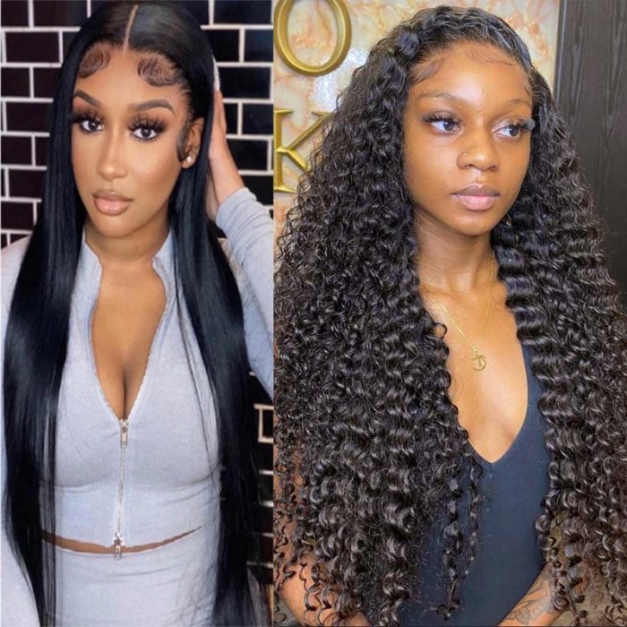 Nadula Two In One Dry Straight & Wet Deep Wave Wig Quality Human Hair V Part Wig 150% Density