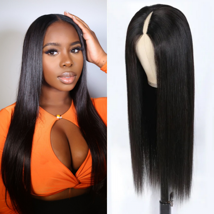 Nadula Glueless Silk Straight Human Hair V Part Wig Upgraded U Part Provides Natural-looking Part