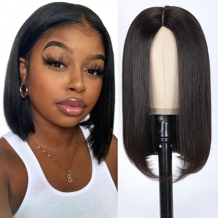 Nadula Whatsapp Flash Deal V Part Short Bob Human Hair Wig 5 Inch Deep Part Wear And Go Wig Glueless Straight Bob Wig 150% Density