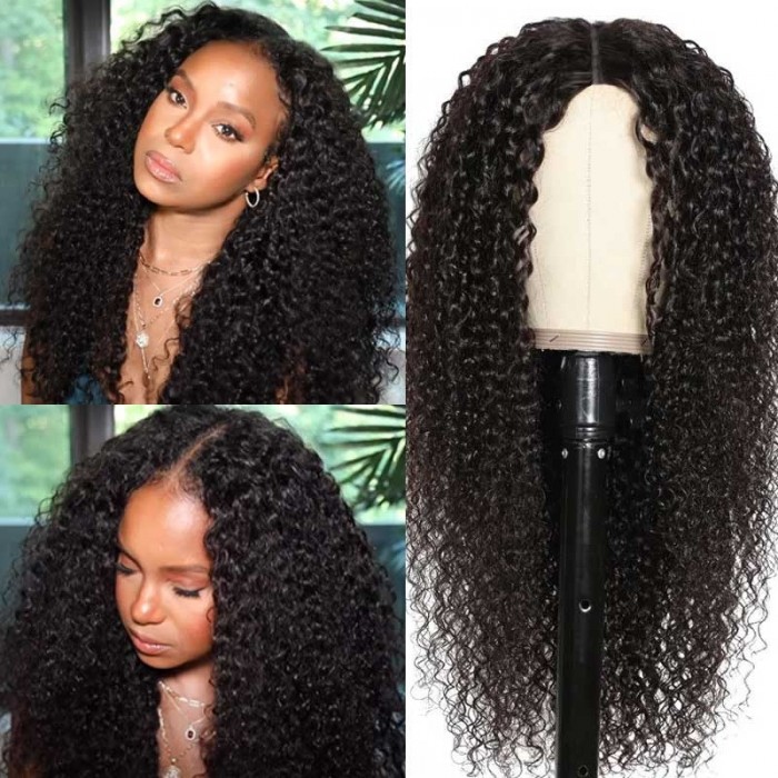 Nadula Beginner Friendly V Part Wigs Glueless Jerry Curly Human Hair Wigs No Sew In No Gel NO Leave Out V Part Wig