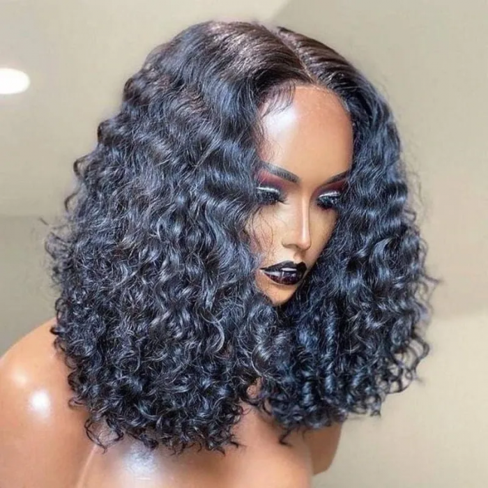Nadula Water Wave Bob Wig Glueless V Part Human Hair Wig Natural Black Blend Perfectly With Own Hair