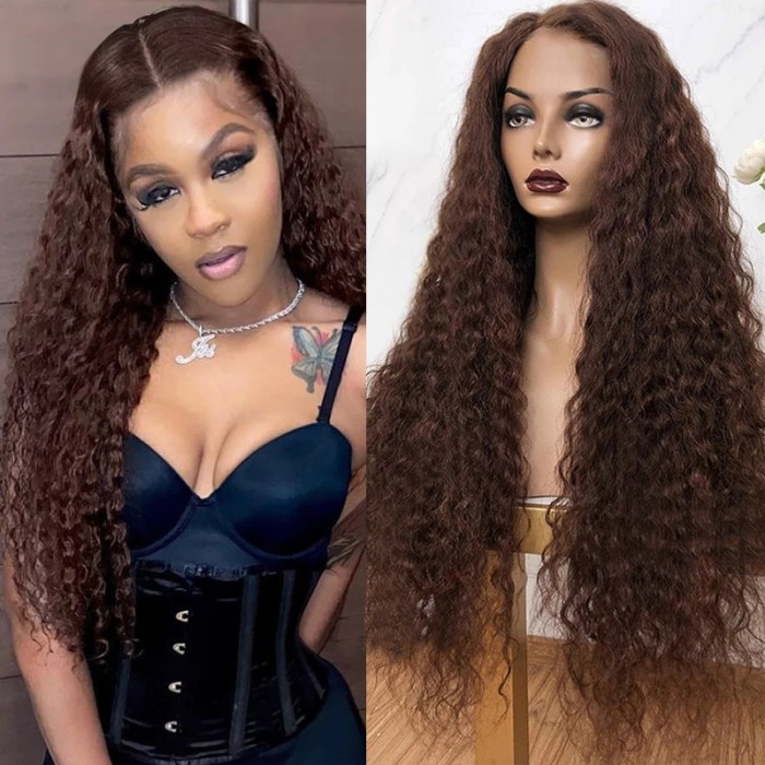 Nadula Whatsapp Flash Deal 2# Dark Brown Color Curly Wig 13x5x0.5 Inch T Part Virgin Human Hair Wigs