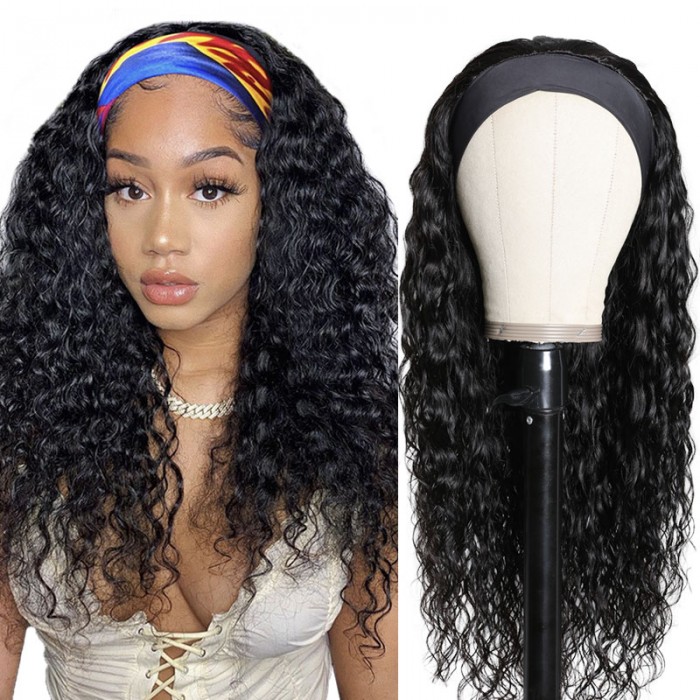 Nadula Water Wave Wigs Half Wig With Headband 100% Virgin Hair Long Headband Wig Fashion