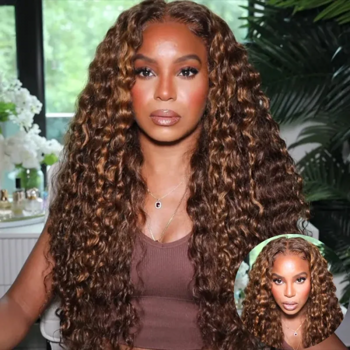Nadula Whatsapp Flash Deal 13*4 Lace Frontal Water Wave Human Hair Wig Piano Brown Highlight Wig P430 Ombre Color 150% Density Wig For Sale