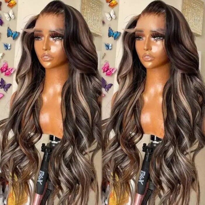 Nadula Flash Deal 13x4 Blonde Highlight Wig Body Wave Lace Front Human Hair Wigs with Balayage Highlights