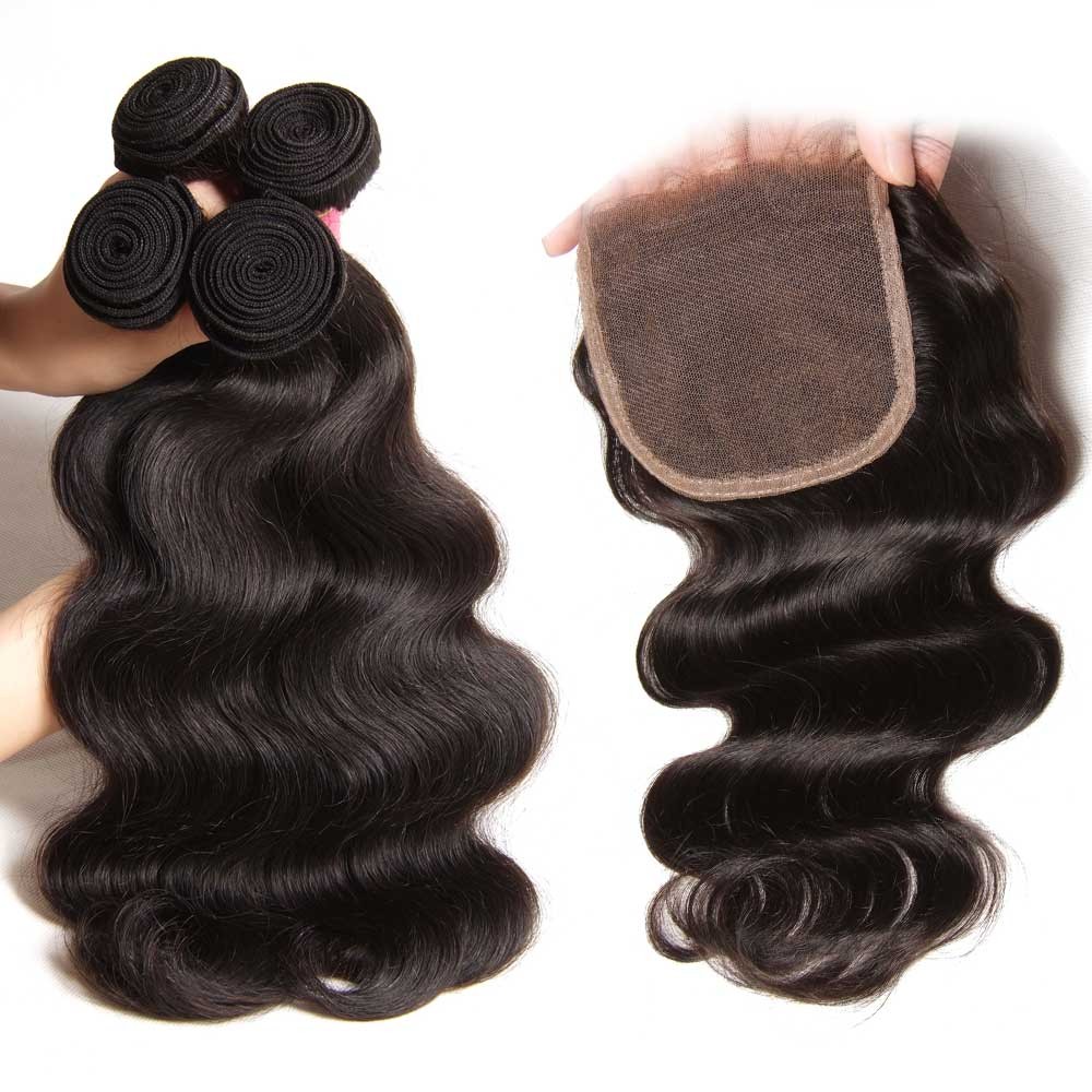 Nadula Virgin Human Hair Weave Body Wave Hair 3 Bundles With Lace