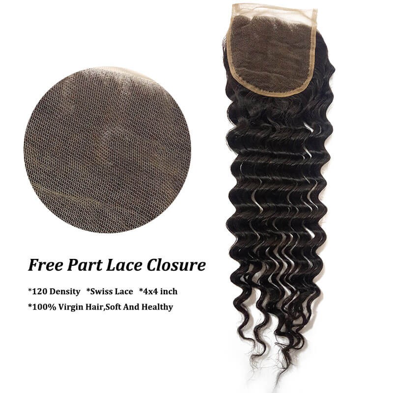 Deep Wave Nadula Virgin Hair Lace Closure Free Part 10in