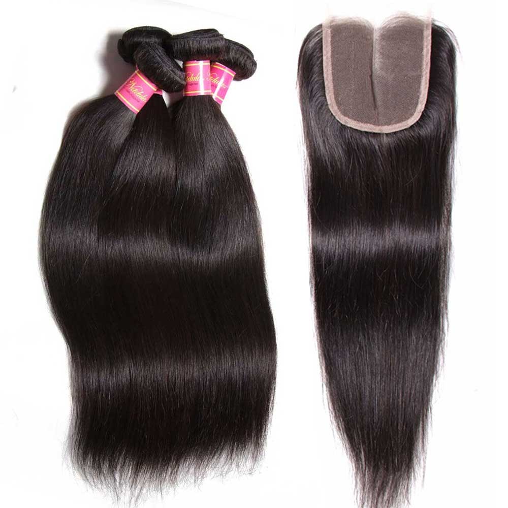 Nadula Straight Virgin Hair Weave 3 Bundles With Lace ...