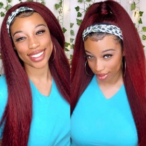 Nadul Free Gift Wig For Giveaway Yaki Straight 1B99J Burgundy Color Headband Half Wig Only Can Get With Normal Hair Order