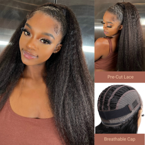 Nadula Yaki Kinky Straight 4*4 Lace Closure Wig Wear and Go Breathable Cap Affordable Pre-cut Lace Wig