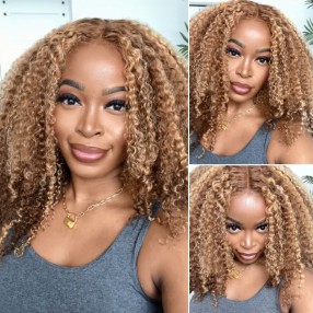 Nadula Pre-Cut Lace Wig Wear and Go Honey Blonde Curly Wave Highlight 150% Density Affordable Wig