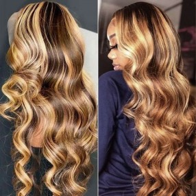 Nadula 6*4.5 Pre-cut Lace Closure Wigs Wear and Go Wig For Beginners Honey Blonde Highlight Body Wave Wig