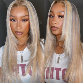 Nadula Ash Blonde Highlights Color Straight 13X4 Lace Front Wig