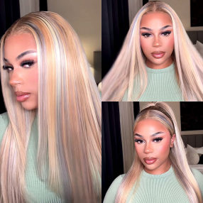 Nadula Ash Blonde Highlights Color Straight 13X4 Lace Front Wig