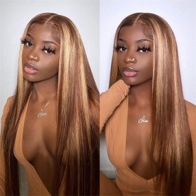 Nadula 6x4.5 Pre-cut Lace Closure Wigs Wear and Go Wig For Beginners Honey Blonde Highlight Straight Wig