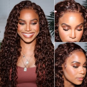 Nadula Water Wave Dark Auburn Color Wig 13x4 Lace Front Red Brown Human Hair Wig 150% Density Pre-plucked With Baby Hair