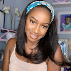 Nadula Glueless Bob Headband Wigs For Women Straight Bob Wigs With Headband Natural Black