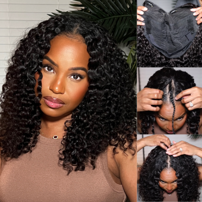 Nadula Beginner Friendly V Part Wig Glueless Jerry Curly Human Hair Wigs No Sew In No Gel NO Leave Out