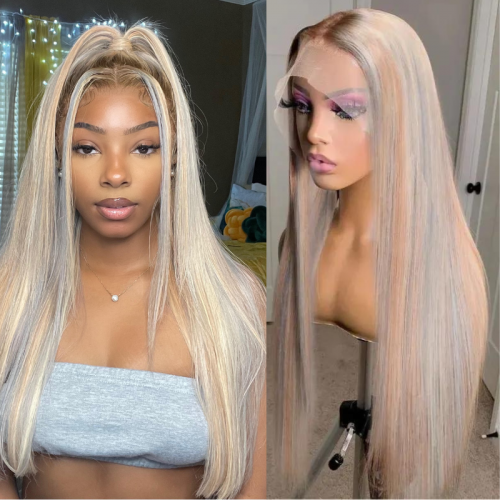 Nadula Ash Blonde Highlights Color Straight 13X4 Lace Front Wig