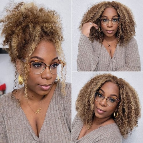 Nadula Kinky Curly Honey Blonde Highlight 13x4 Lace Frontal Wigs