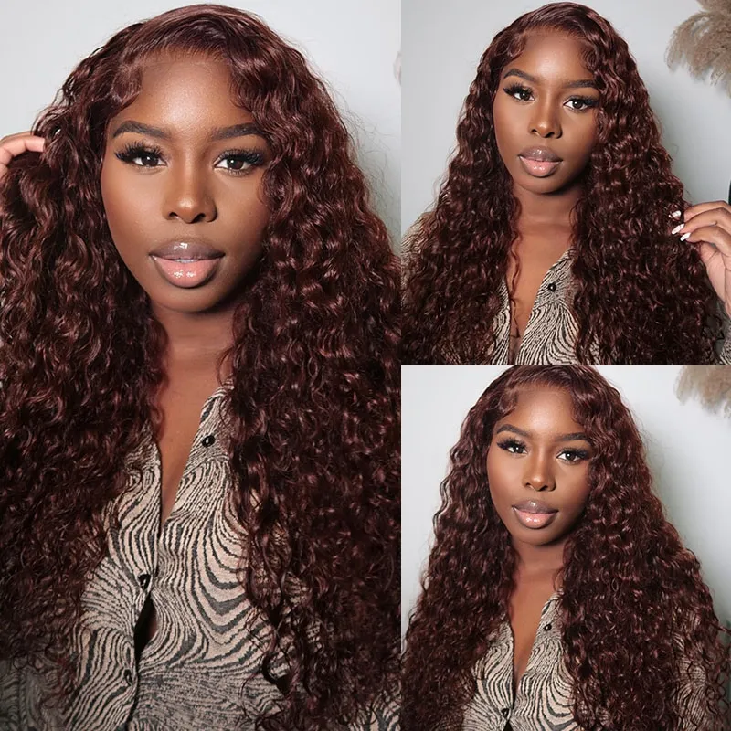 

Nadula $100 Off Water Wave Dark Auburn Color Wig 13x4 Lace Front Reddish Brown Human Hair Wig 150% Density Pre-plucked With Baby Hair