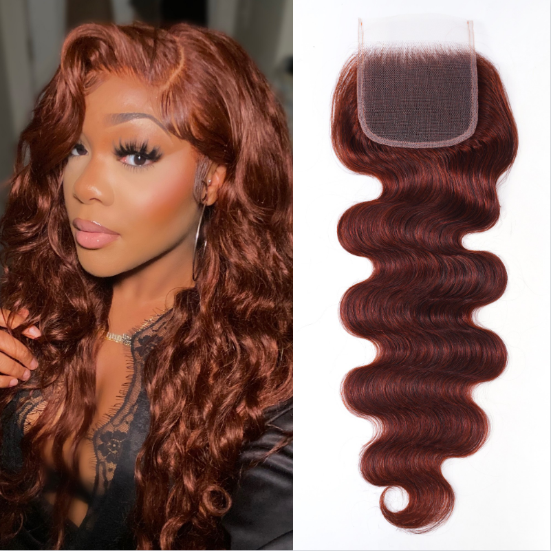 

Nadula Body Wave 4x4 Lace Closure Free Part Dark Aubrn Reddish Brown Color For Sale