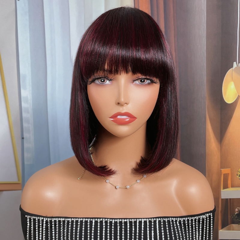 

Nadula Glueless VivaMagenta Straight Bob Wig With Bangs Good Price