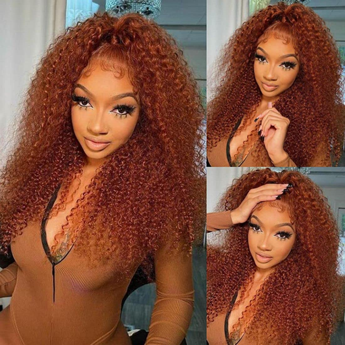 

Nadula #30 Ginger Color Curly Lace Front Wig Pre Plucked Brown Human Hair Jerry Curly Wig For Women
