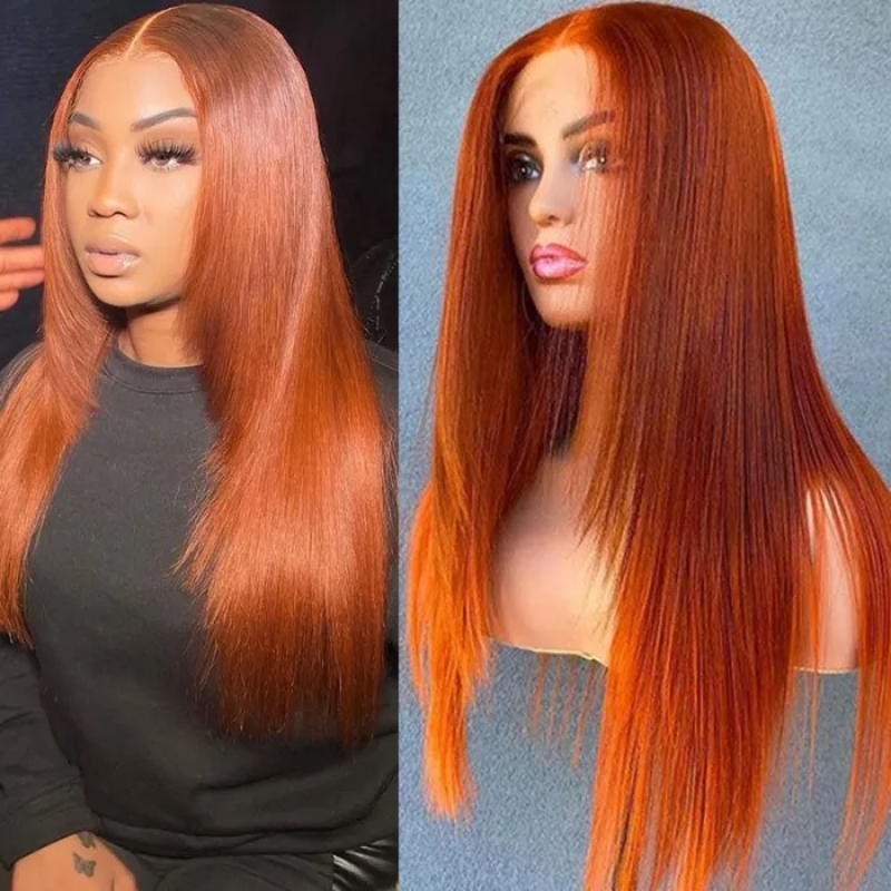 

Nadula Ginger Layered Cut Lace Front Human Hair Wigs For Women Face Framing Burnt Orange Straight Lace Frontal Wig