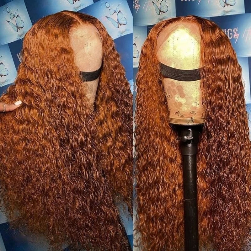 Nadula Buy 1 Get 1 Free T Part Water Wave Ginger Color Wigs + Natural Black Kinky Curly Half Wig