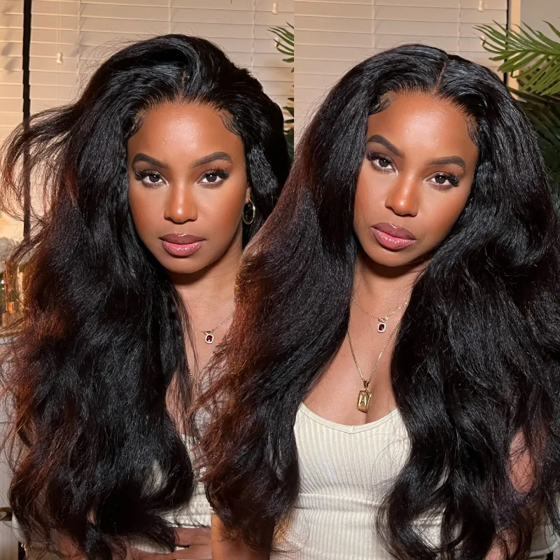 

Nadula AlwaysAmeera Recommend Glueless Kinky Straight HD Lace Closure Wig Yaki Straight Human Hair Wigs Skin Melt Lace Natural Looking