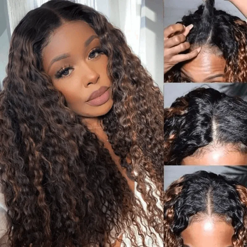 

Nadula Flash Deal Glueless U Part Brown Ombre Water Wave Wig For